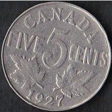 1927 Canada 5 Cents Coin