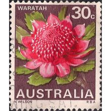 AUSTRALIA, FLOWERS, Waratah, brown 1968, 30c