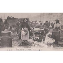 Fish Fishing Lady Fishermen Markets Boulogne Antique French France Postcard