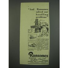 1949 Ransomes Forklift 20 Electric Truck Ad - And Ransomes solved our problems