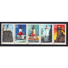 2969-2973a 32c Lighthouses Very Fine MNH Pane/5 L01396