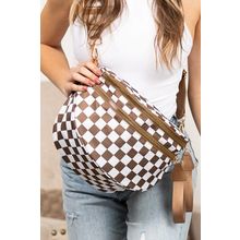 Chestnut Checkered Print Wide Strap Large Crossbody Bag