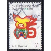 Christmas Island 2019 Year of the Pig $1 Used - No Foil - ex Sheetlet??