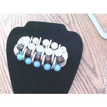 TURQUOISE BROWN WHITECOLOR 3 ROW STRETCH BEADED BRACELET