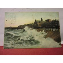 ROUGH SEAS, MORECAMBE, LANCASHIRE used antique postcard by Gorton 1906 pm =