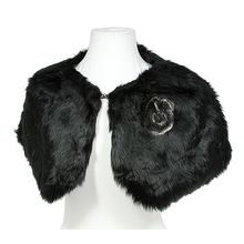 Scarf - Faux Fur W/Rabbit Fur Brooch - Black - SF-BF001BK