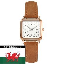 Ladies Small 2.3 cm White Square Face Brown Tan Coffee Suedette Strap Watch