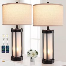 RORIA Set of 2 Modern Table Lamps for Living Room with 2 USB Ports, White Froste
