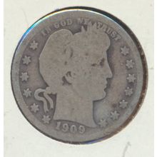 1909-P Barber 90% Silver U.S. Quarter, Circulated & Ungraded