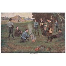 Beim Abfochen German Camping Cooking Antique Painting Postcard