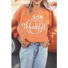 Orange Pumpkin thankful Graphic Corded Thanksgiving Sweatshirt