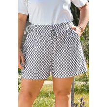 Gray Checkerboard Lace-Up High Waist Plus Size Casual Shorts