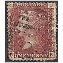 1858 SG43 1d Red Plate 146 Good Used Check Letters "DK".