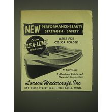 1952 Larson Ply-a-Lume Watercraft Ad - New performance beauty strength safety