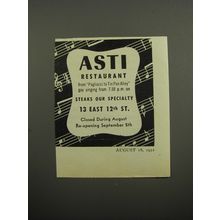 1951 Asti Restaurant Ad - Steaks our specialty