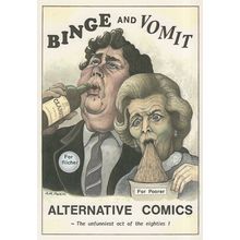 Margaret Thatcher Vomiting Being Sick Hinge & Bracket Comic Postcard