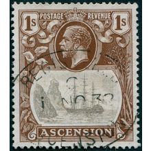 Ascension 1924 1s grey-black & brown Broken mainmast variety SG18a used