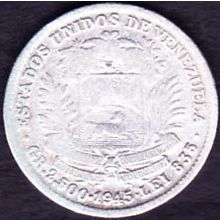 1945 Venezuela 50 Centimos Silver Coin
