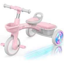 SEREED Colorful Lighting Toddler Tricycle for 2-5 Years Old Girls, Adjustable Se