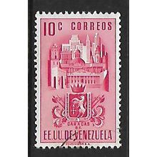 VENEZUELA 1951 AIR COAT OF ARMS FED DISTRICT CARACAS 10c RED SG892 FINE USED