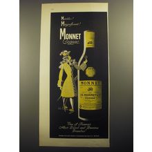 1956 Monnet Cognac Ad - art by Vladimir Bobri - Matchless! Magnificent