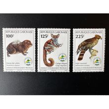 Gabon 1997 Mi. 1370 - 1372 Animaux protégés Faune Daman Galago Aigle Rapaces