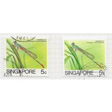 SINGAPORE 1985 INSECTS DAMSEL FLY 5c BOTH PRINTINGS USED