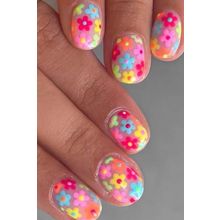 Pink 24pcs Cute Flowers Print Press On False Nails