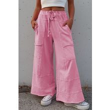 Bonbon Mineral Wash Exposed Seam Drawstring High Waist Wide Leg Cargo Pants