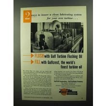 1950 Gulf Turbine Flushing Oil & Gulfcrest Oil Ad