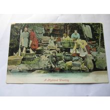 A HIGHLAND WASHING, SCOTLAND unused antique postcard =