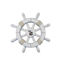 Pack Of 2] Rustic White Decorative Ship Wheel With Seagull 12""