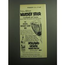 1960 Holland House Whiskey Sour Mix Ad - Enjoy Delicious Whiskey Sour