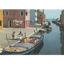 Burano Waterside Italian Lace Makers By River Boat Postcard