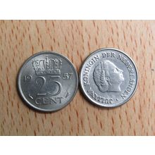 Netherlands 1957 25 Cents Coin