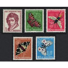 Switzerland Butterflies 5v Moths Wasp Pro Juventute 1955 1955 MNH