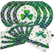 Dereinwo 100 Pcs St Patricks Day Paper Plates and Napkins, 9 in Green Paper Plat