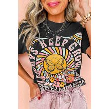 Black Always Keep Growing Butterfly Flower Crewneck Graphic Tee