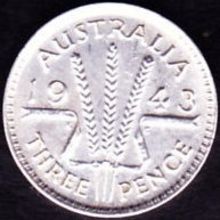 1943 Australia 1 Threepence Silver Coin