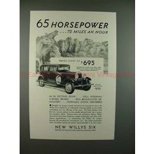 1930 Willys Six Sedan DeLuxe Car Ad - 72 Miles an Hour!