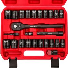 1/2" Drive Socket Wrench Set: 25-Piece SAE & Metric Impact Socket Ratchet Wrench