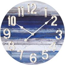 MODE HOME Beach Blue 24 Inch Large Wall Clock, Rustic Vintage Beach Wall Decor C