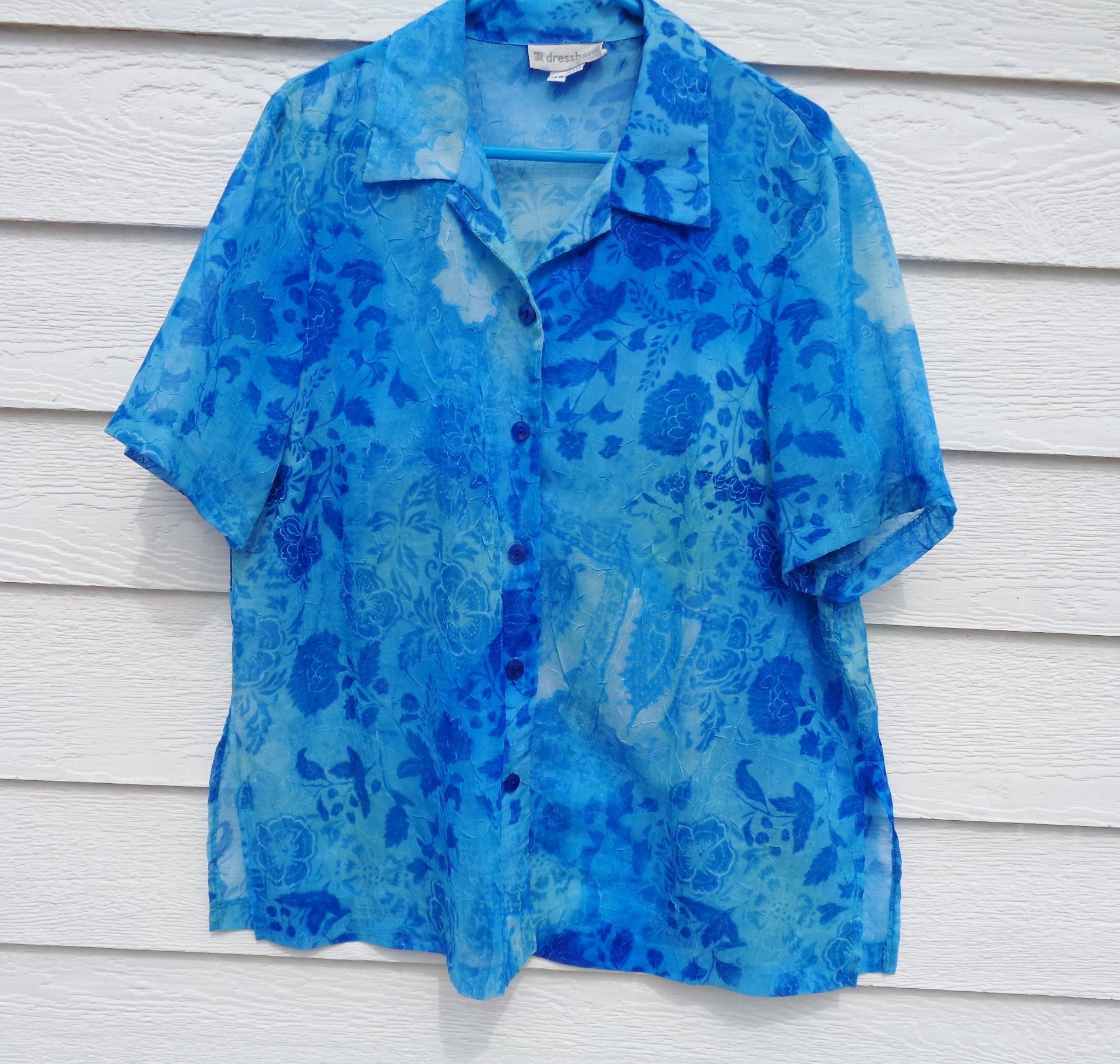 Womens Dressbarn Blue Sheer Blouse Top 16W 48 Chest Texture ...