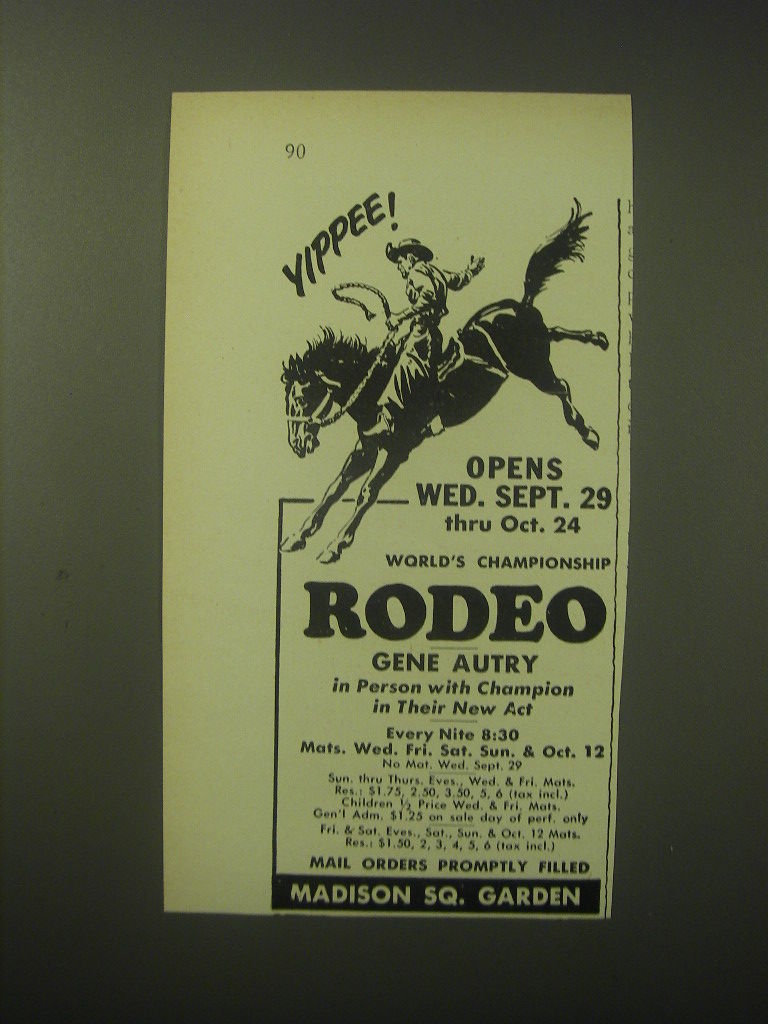 1948 Madison Square Garden World's Championship Rodeo Ad - Yippee ...