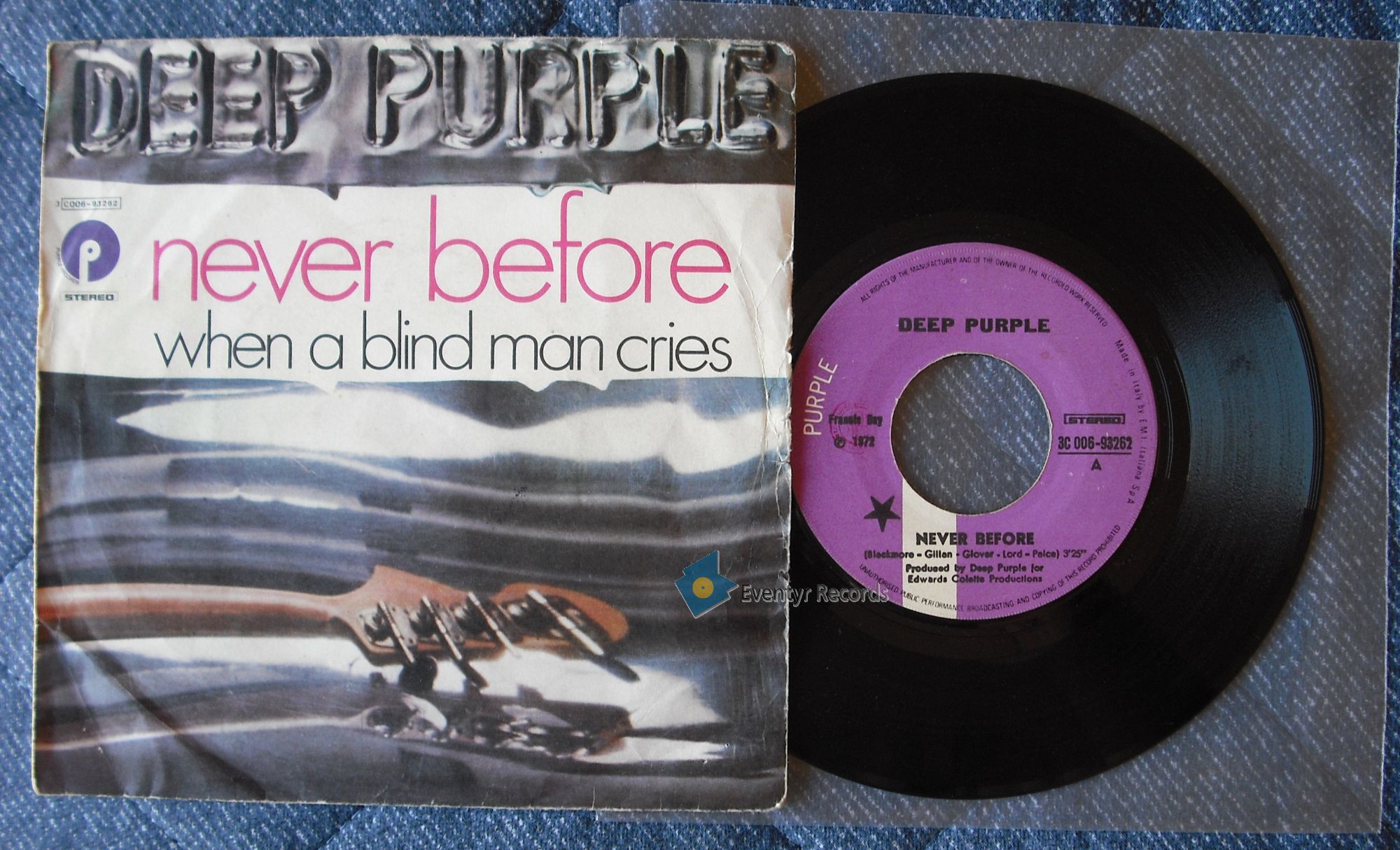 Deep Purple Never Before/When A Blind Man Cries 1972 7inch single Hard