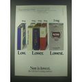 1985 Now Cigarettes Ad - Low Lower Lowest