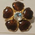 Enamel Flower Pin Crystal Gold Flower Brooch 1"