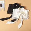 Lady Fake Shawl Collar Lace Trim Tie Neck Decor...