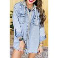 Mist Blue Oversized Contrast Hooded Denim Jacket