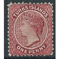 Turks Islands 1887 SG58 1d Carmine-Lake Perf 12...